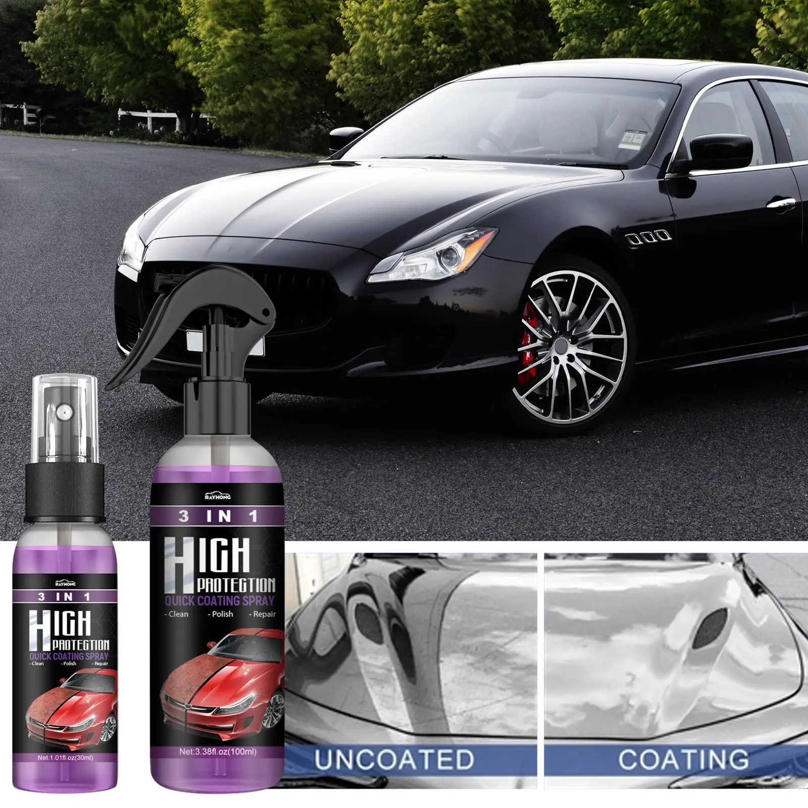 

3 In 1 Quick Coating Spray High Protection Car Coating Coating Repair Spray Easily Quick Paint Car Car Wash Waterless N2X8