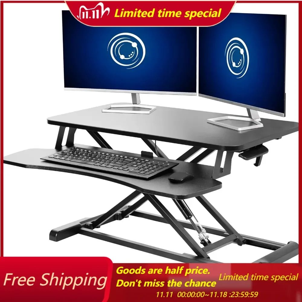 32 inch Desk Converter, K Series, Height Adjustable Sit to Stand Riser, Dual Monitor and Laptop Workstation with Wide Keybo