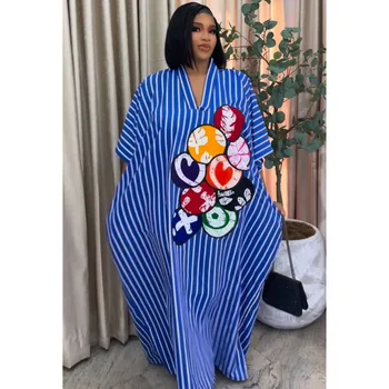 Long Dress Women Dresses Casual Loose Vestidos Y2k Streetwear Striped V Neck Short Sleeve Elegant Splice Party Night Work 2026 1