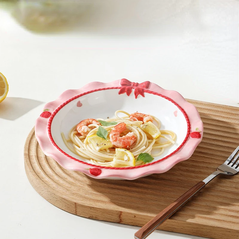 Bow Shaped Ceramic Bowl Plate Set High Beauty Instagram Design Sensory Plate Vegetable Household Japanese Tableware Set