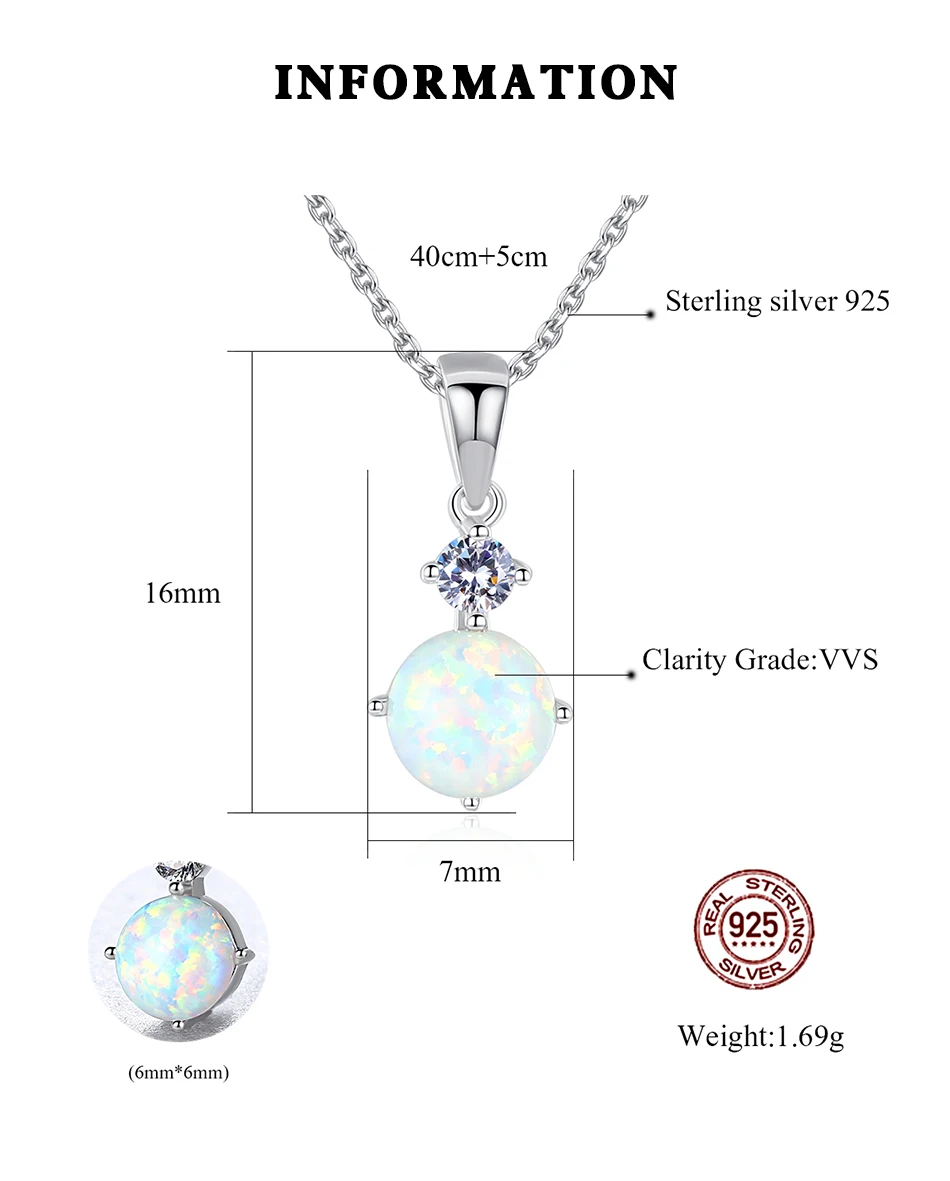 Squisita collana con pendente in argento sterling rotondo con opale bianco blu per donne Amico di Natale coreano s_voghion.com