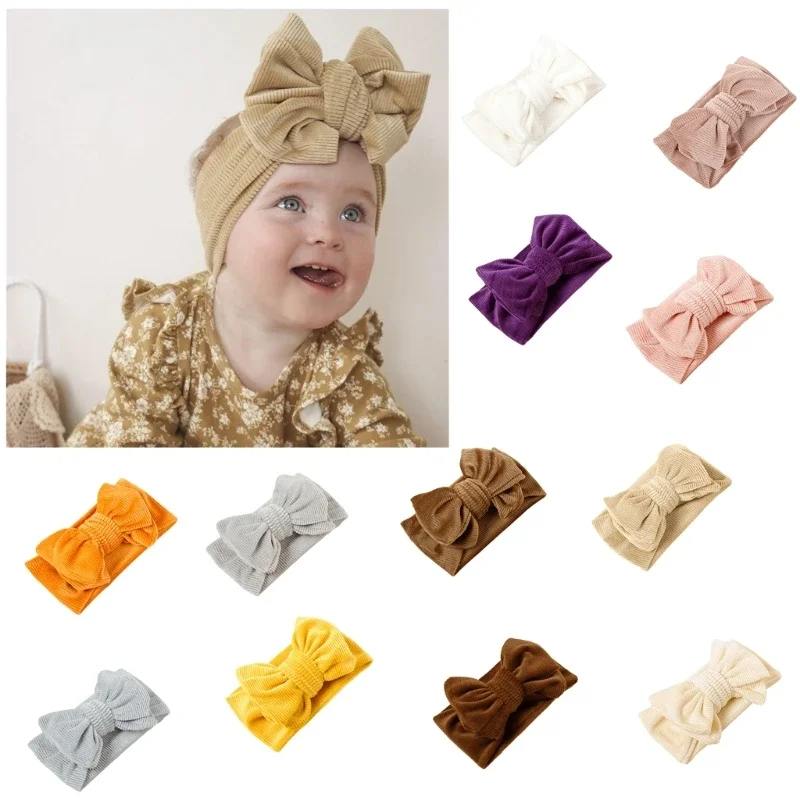 

Turban Hat Autumn Winter Headwrap Baby Corduroy Beanie Cap with Bowknot Soft Stretchy Nursery Bonnet Cap for 3-12 Years