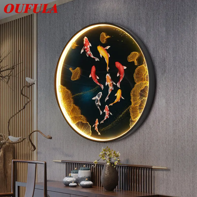 

OUFULA Interior 9 Fishes Wall Picture Fixtures Lamps LED Chinese Mural Creative Bedroom Bedside Sconces for Home Corridor