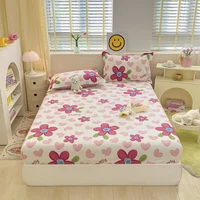 100%Pure Cotton Fitted Bed Sheet Sets with Pillowcase Flower Printing Bed Cover Single/Queen/King Size fundas de colchón Sheets 1