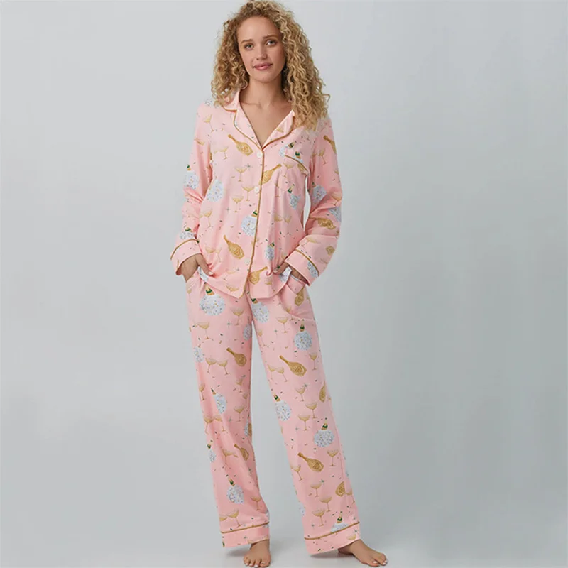 

Casual Women's Pajamas Cartoon Print Long-sleeved High-class Loungewear Trousers Set Loose Plus Size Close-fitting Sleepwear