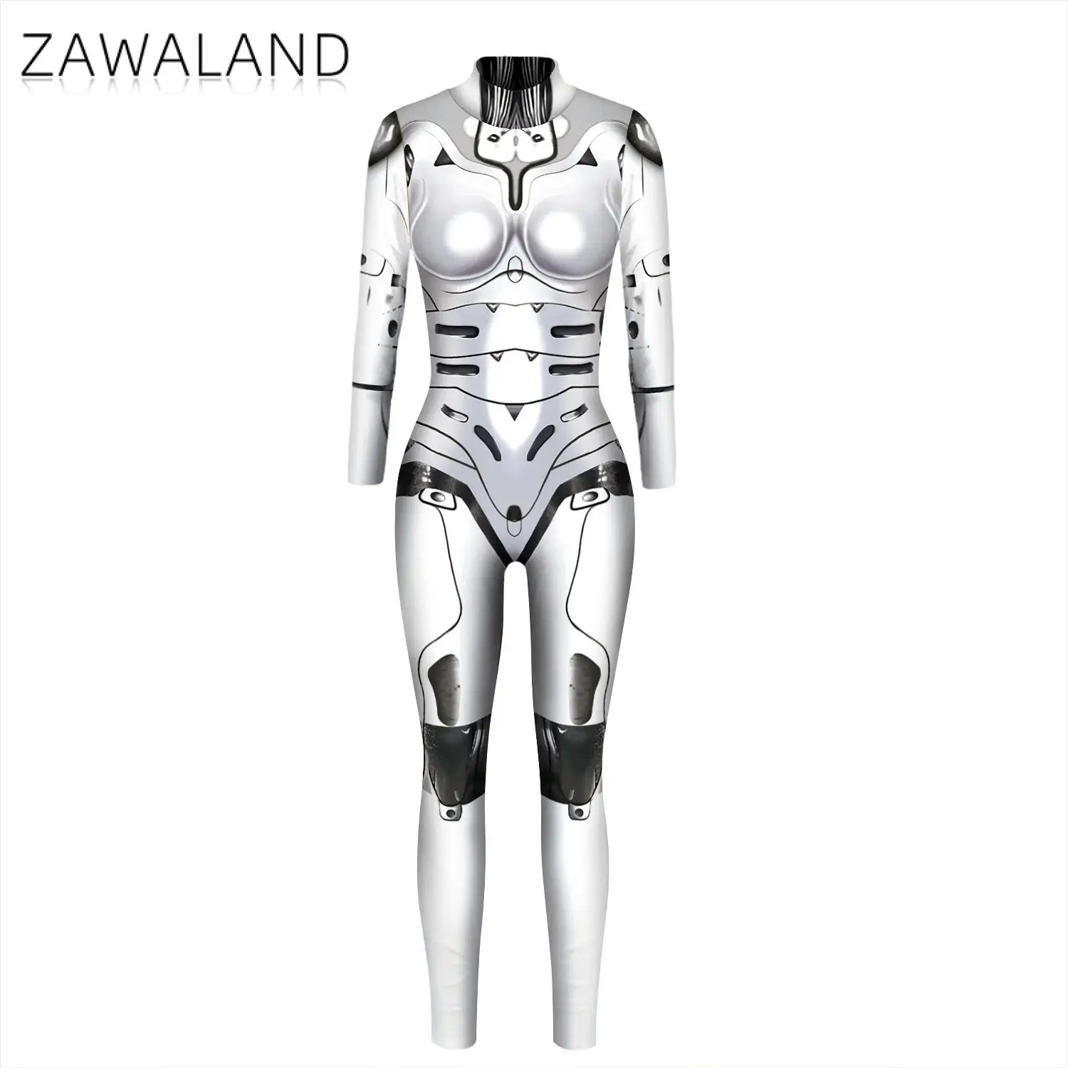 Zawaland punk Women Sexy Slim Robot Punk Catsuit Jumpsuit Women Cosplay Carnival Performance Costume Purim Fancy Dress