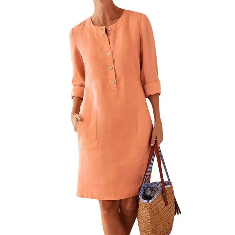 

Casual Fashion Solid Color Round Neck Dress Dress Women Dress Round Neck for Daily Wear
