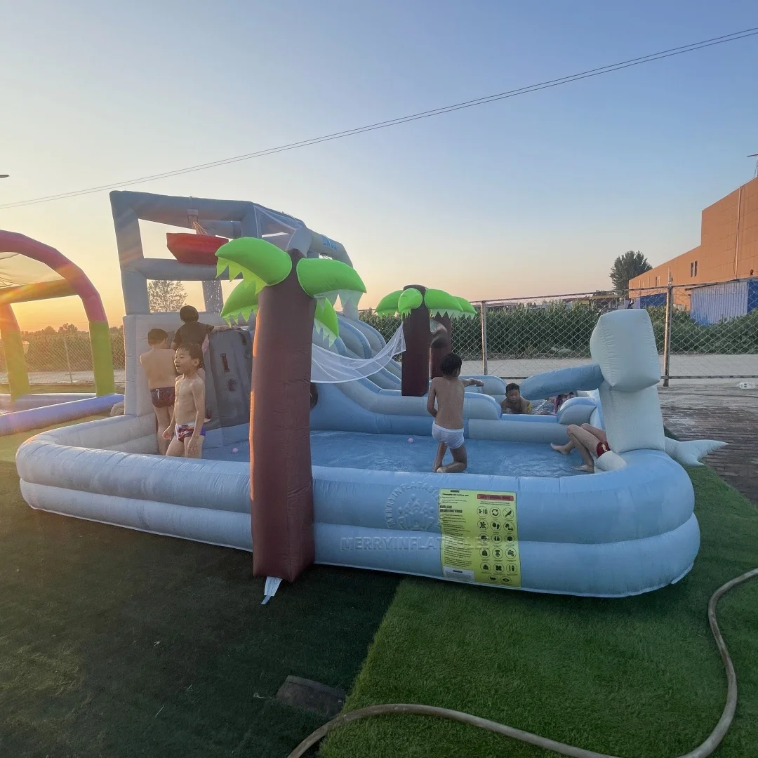 Dolphin Water Splash Pool slide Toddler Kids Water Slide with Pool Backyard Playground w/water spray for Kids