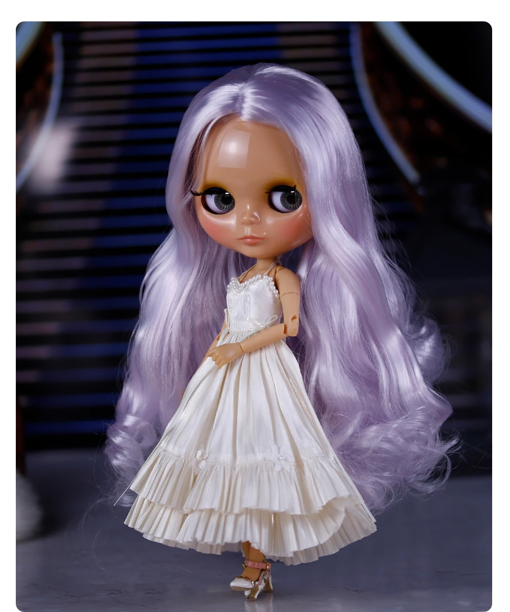 Sienna – Premium Custom Neo Blythe Doll with Purple Hair, Tan Skin & Shiny Cute Face 12