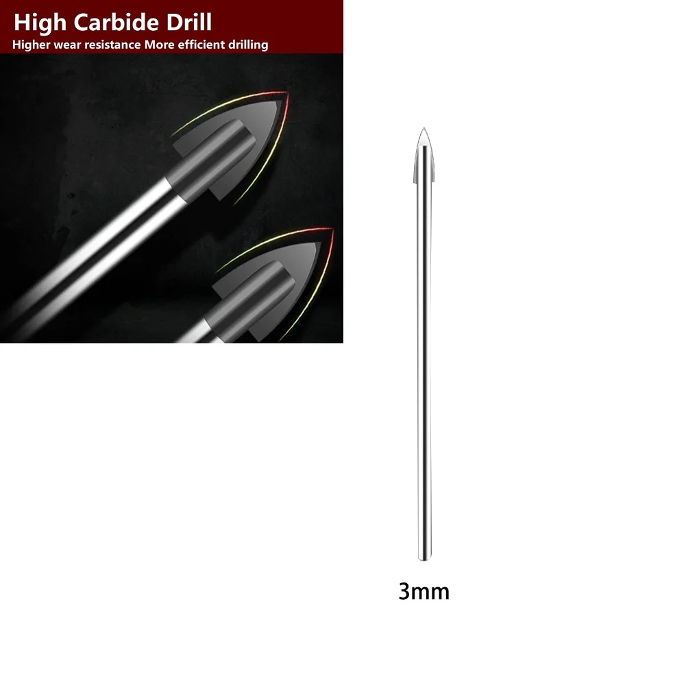 Glass Drill Bit Tungsten Carbide Tipped Ceramic Tile Cutter Power Tool Dia 3/4/5/6/8/10/12mm  Hole Opener Drilling Bits 15pcs 3mm to 16mm glass drill bit set carbide tipped ceramic tile drilling bit spade drill triangle bits woodwork hole opener