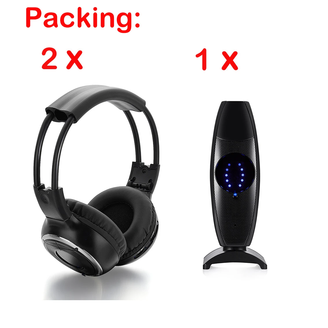 RF Silent Disco System Foldable Wireless Headphones Bundle with 200m Transmitter for Family Entertainment House Parties