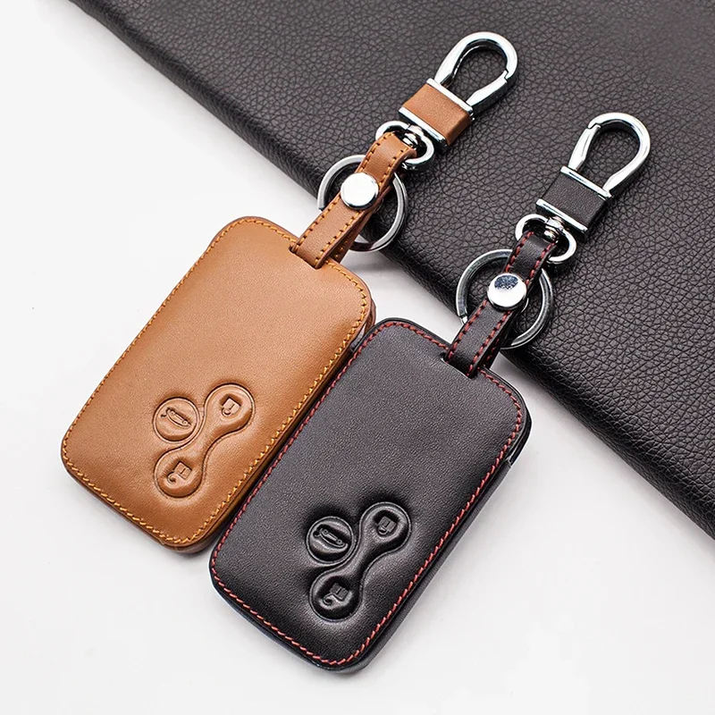 Premium Leather Key Cover Case - 3-Button Smart Card Protector & Accessory