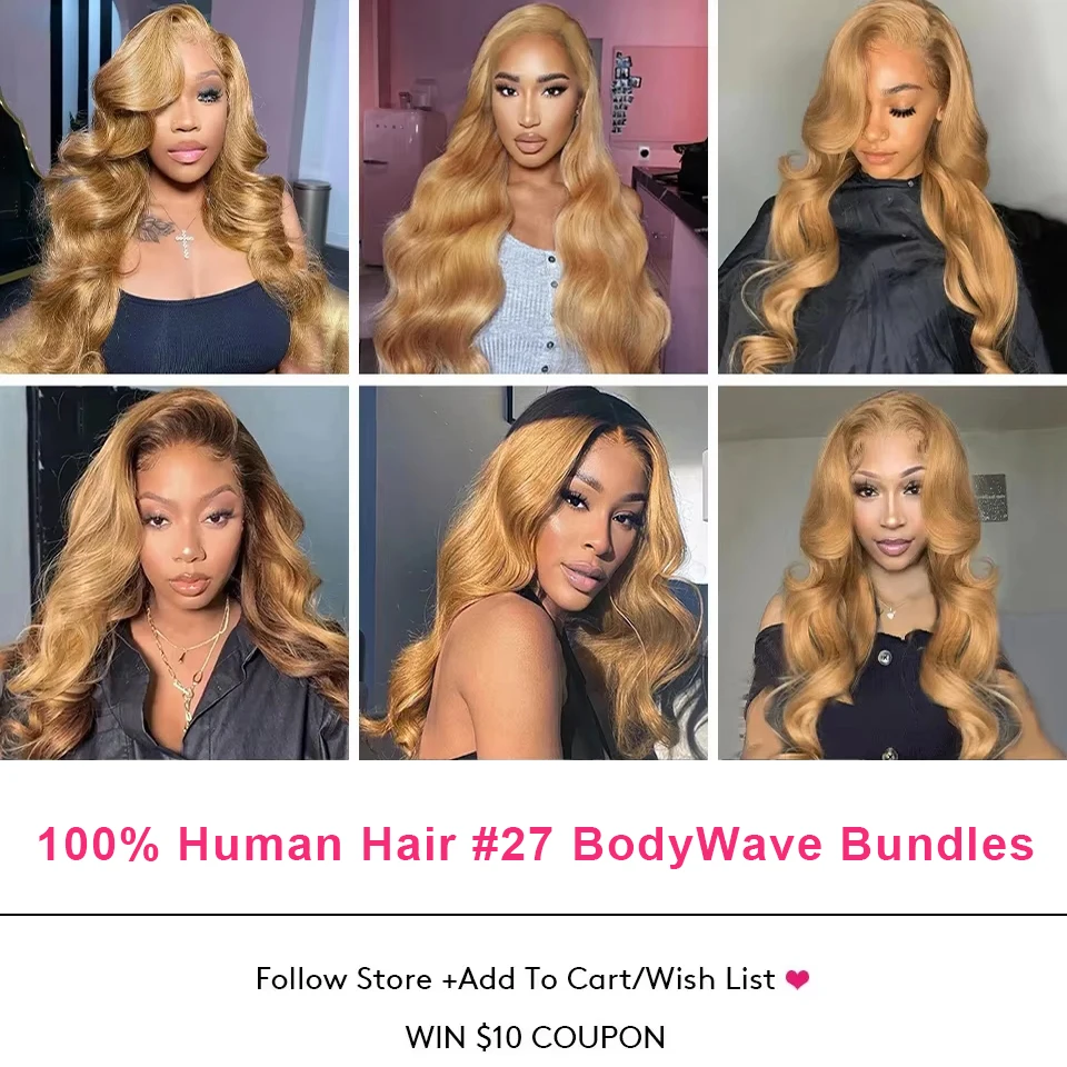 27# Honey Blonde Bundles Body Wave Human Hair Bundles Malaysian Remy Hair Weave 100% Virgin Unprocessed Human Hair Extensions 6