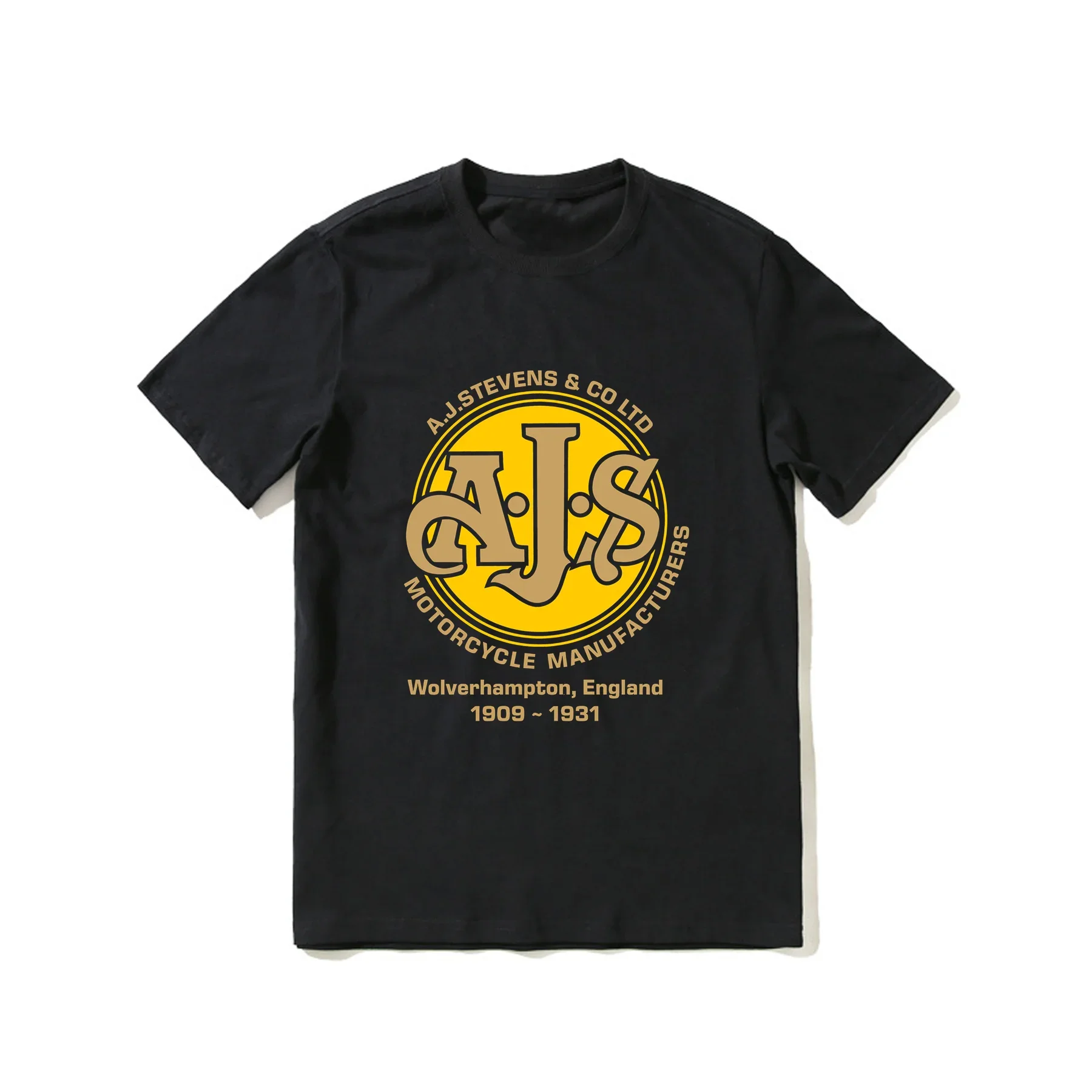 

2023 Hot Sale Summer 100% Cotton Vintage AJS Motorcycle Black T Shirt Men Short Sleeves Cool Tee Hip Hop Streetwear T-shirt