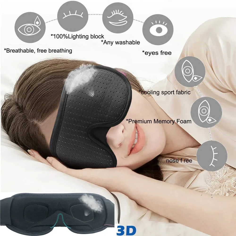 

3D Mask for Sleep Eye Mask Lights Blockout Soft Breathable Cover Shade Blindfold Eyepatch for Travel Lunch Break Side Nap Gifts
