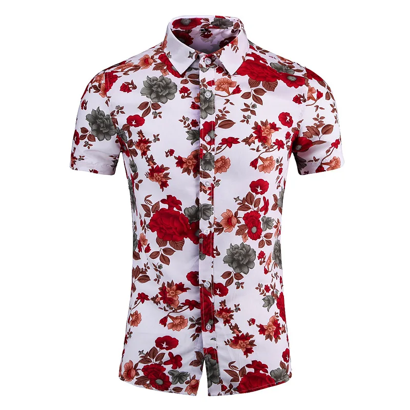 

Summer 2023 new men's slim print shirt fashion short sleeve casual shirt men
