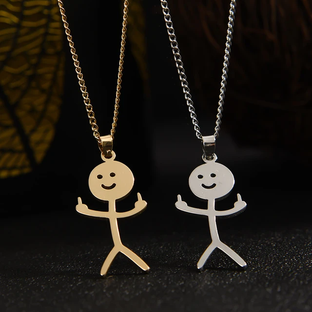 My Shape Fuxk You Doodle Necklaces for Men Punk Stainless Steel Middle  Finger Stickman Pendant Necklace Simple Hip Hop Jewelry - AliExpress