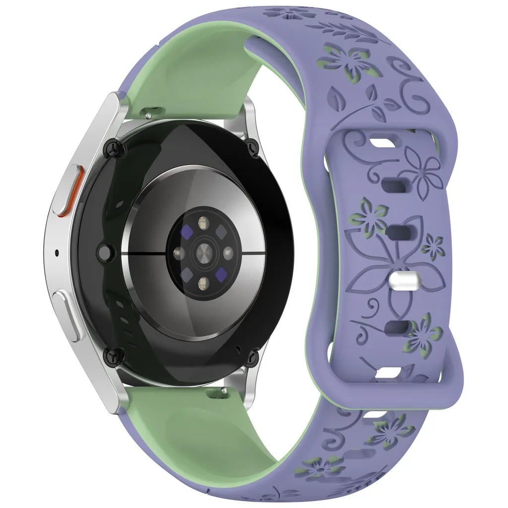 Dual-Tone Floral Engraved Silicone Watch Strap - Elegant Flower Design, Available in 18/20/22mm