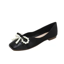 

2021 New Pearl Bow Pumps Flat Square Toe Women's Shoes Stylish Casual Shoes Pumps