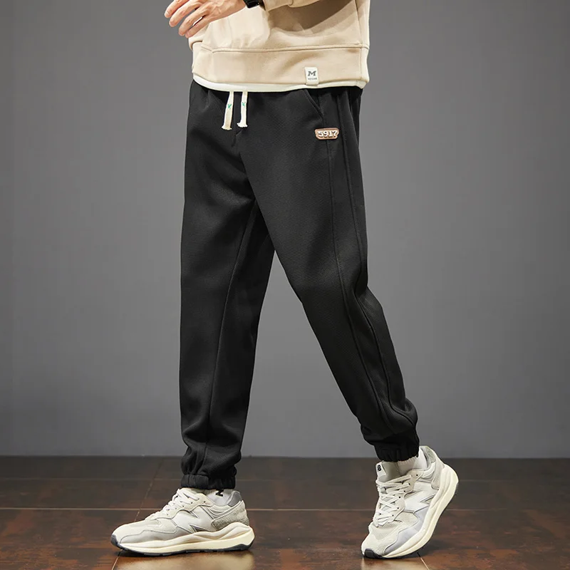Men's Drawstring Autumn Winter Elastic High Waist Pockets Solid Letter Casual Loose Harun Lantern Trousers Office Lady Pants