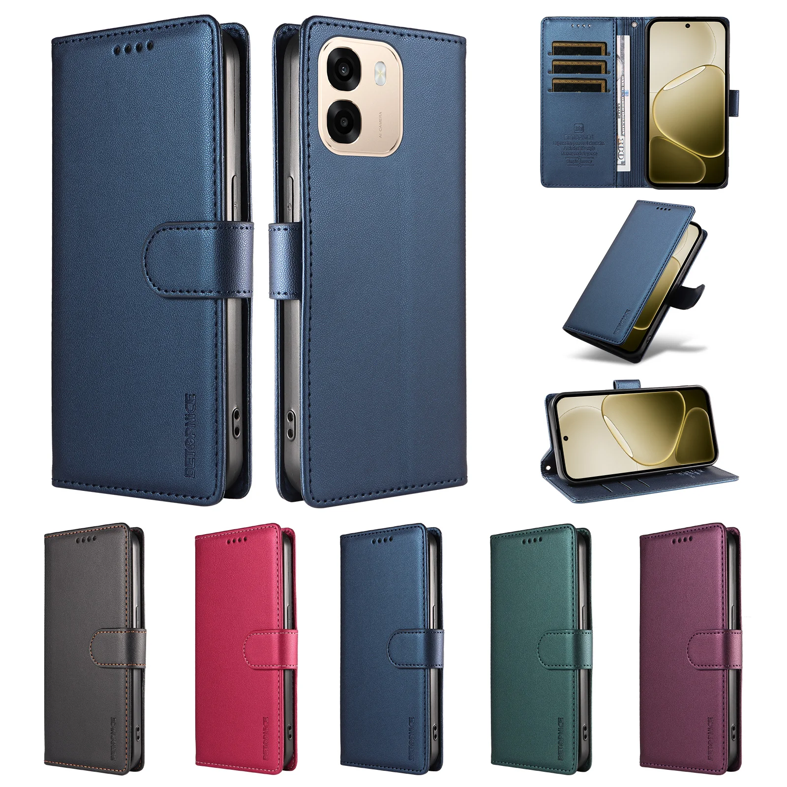 Elegant Business Leather Flip Wallet Phone Cover with Card Holder