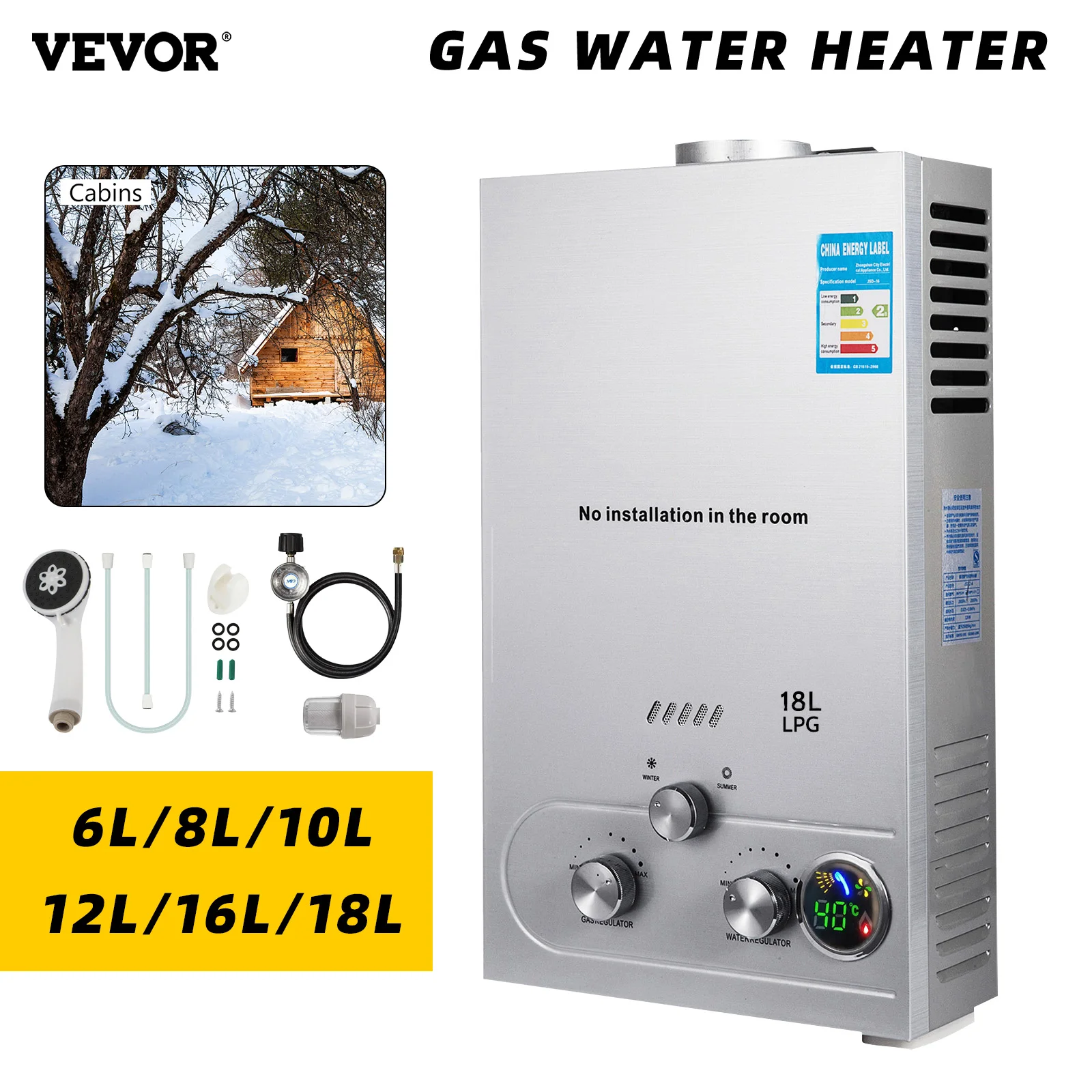 VEVOR 6L/8L/10L/12L/16L/18L LPG Propan Gas Sofort Heißes Wasser Heizung  Kessel outdoor Edelstahl - AliExpress
