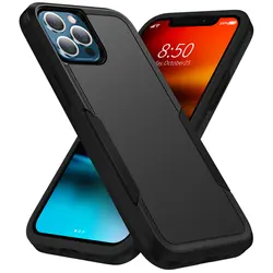 Armor Shockproof Phone Case with Heavy Duty TPU Bumper and Hard Plastic Back Cover - iPhone 13 Mini (Black)