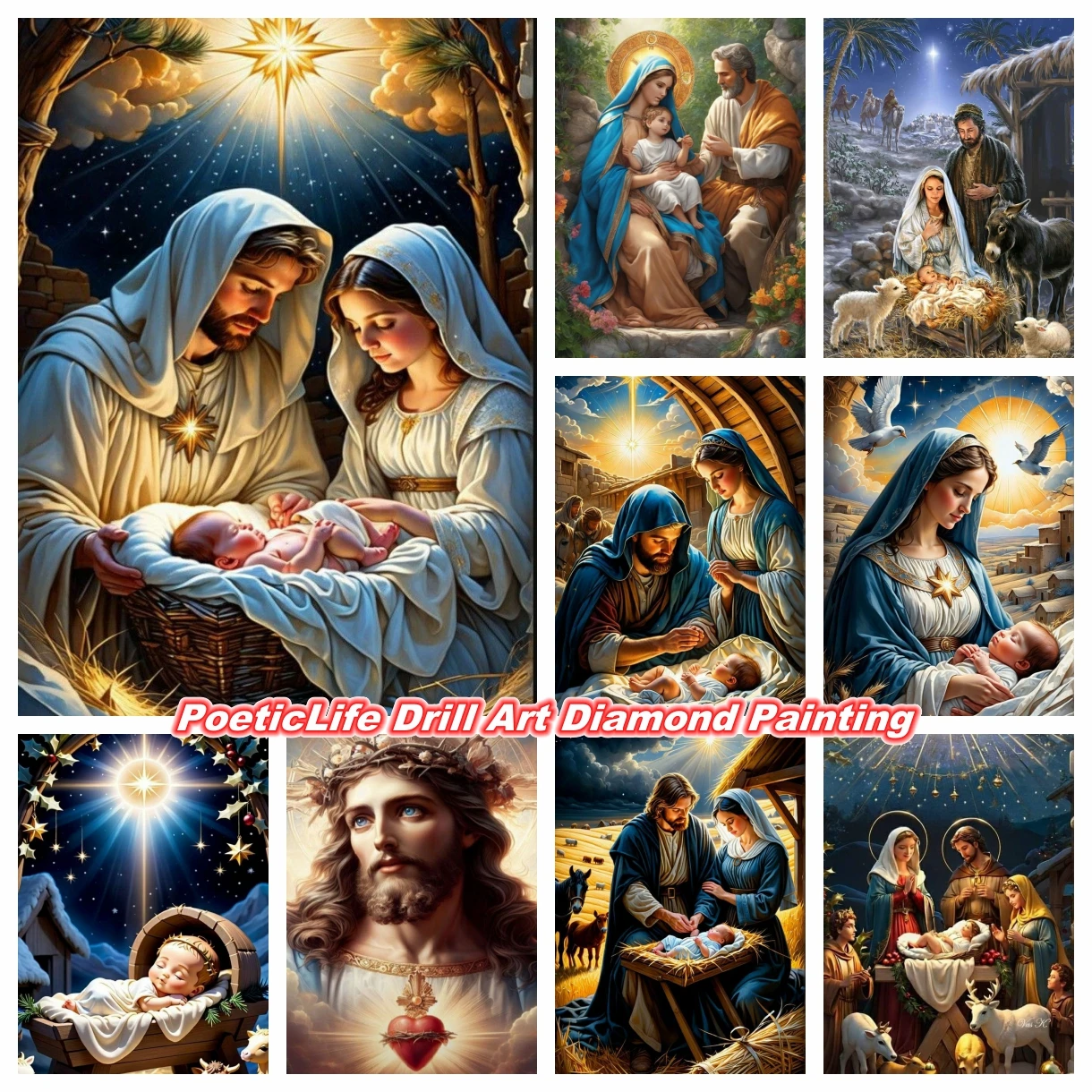 

Jesus Nativity Ave Mary Joseph 5D DIY Diamond Painting Mosaic Cross Stitch Kits Rhinestones Mosaic Craft Embroidery Home Decor