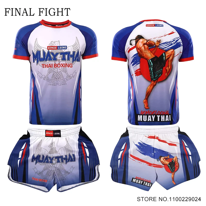 

Muay Thai Shorts MMA T Shirt Set Boxing Training Shorts Rashguard Jiujitsu Martial Arts Combat Cage Fighting Kickboxing Uniform