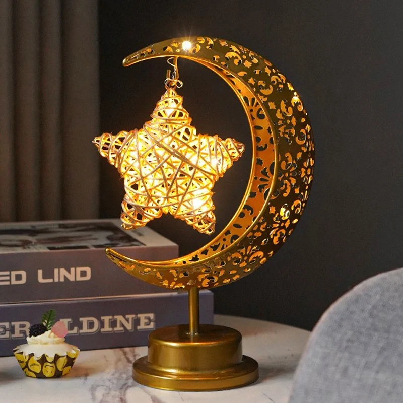 2023 골드 라마단 메탈 문 Led 램프 메탈 나이트 라이트, 침실 장식 램프 Eid Al-Fitr 선물 분위기 램프 파티 장식