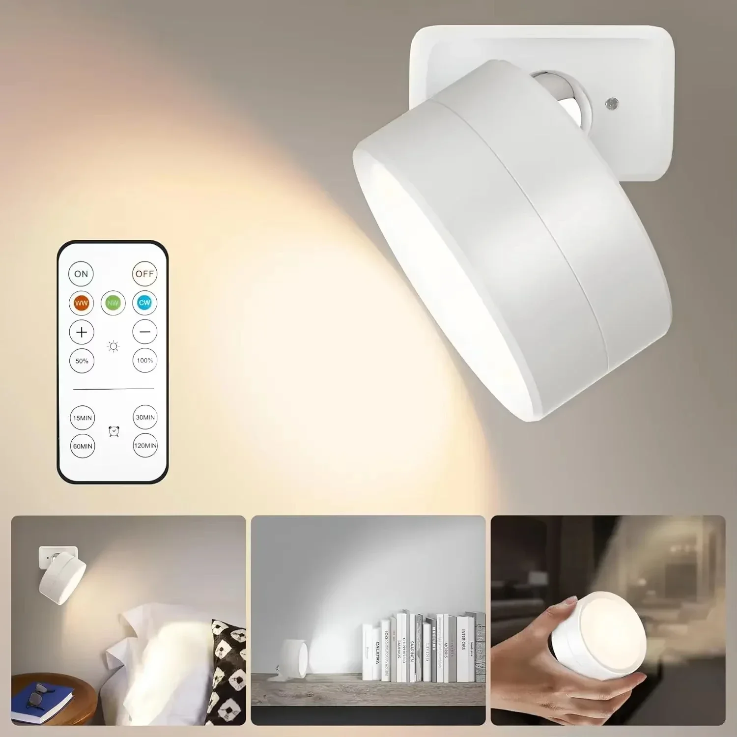 ตัวเลือกสินค้า ไฟติดผนัง LED ปรับสีได้ 3 สี ชาร์จ USB ห้องนอน