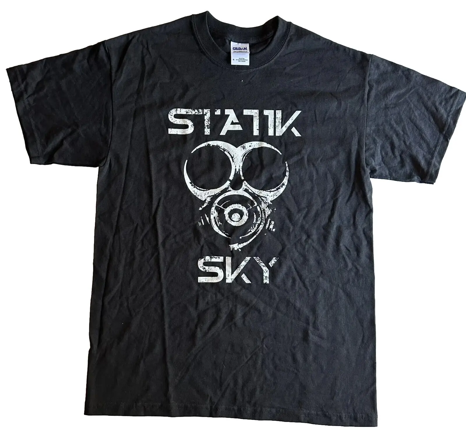 Statik Sky - Gas Mask Logo T-Shirt Media Industrial Rave Techno Electronica Maniche Lunghe O Corte