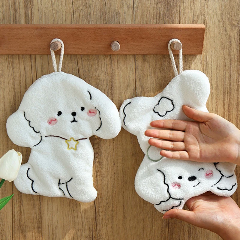 Kawaii Dog Hand Towel Cute Handkerchief Dinning Table Serviettes Cleaning Cloth for Chkitchen Towel for Hands Bath Hand Towel