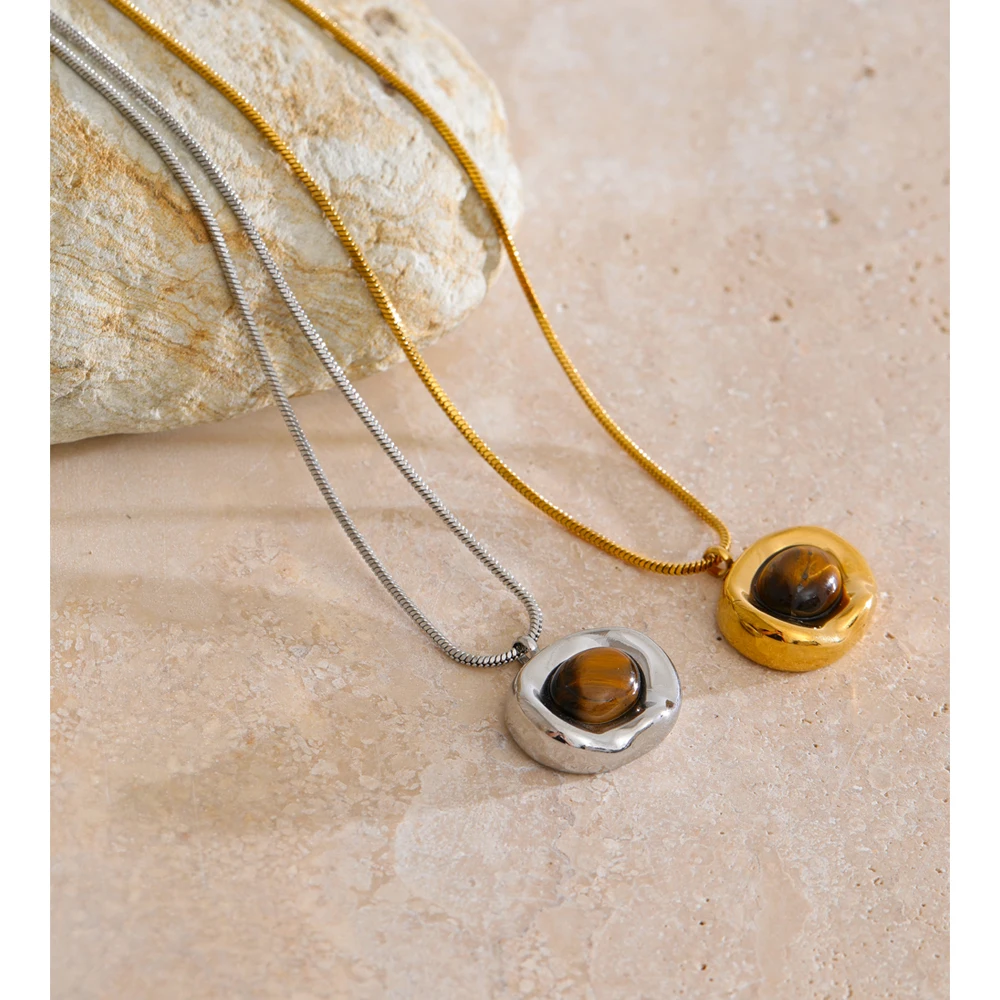 Yhpup Tiger Stone Necklace High Quality Stainless Steel