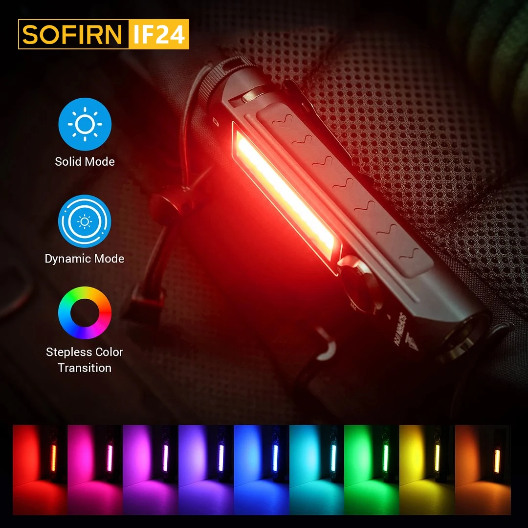 Sofirn Poderosa Lanterna Led Usb c Tocha Recarregável Ip66 Impermeável com Magnético If24 Luz Rgb Sst40 2000lm 5v 2a 18650