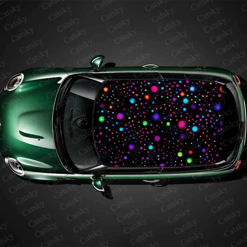 

Dynamic Colorful Polka Dots Car Roof Sticker Wrap Racing SUV Accessories Packaging Painted PVC Custom Car Graphic Decal