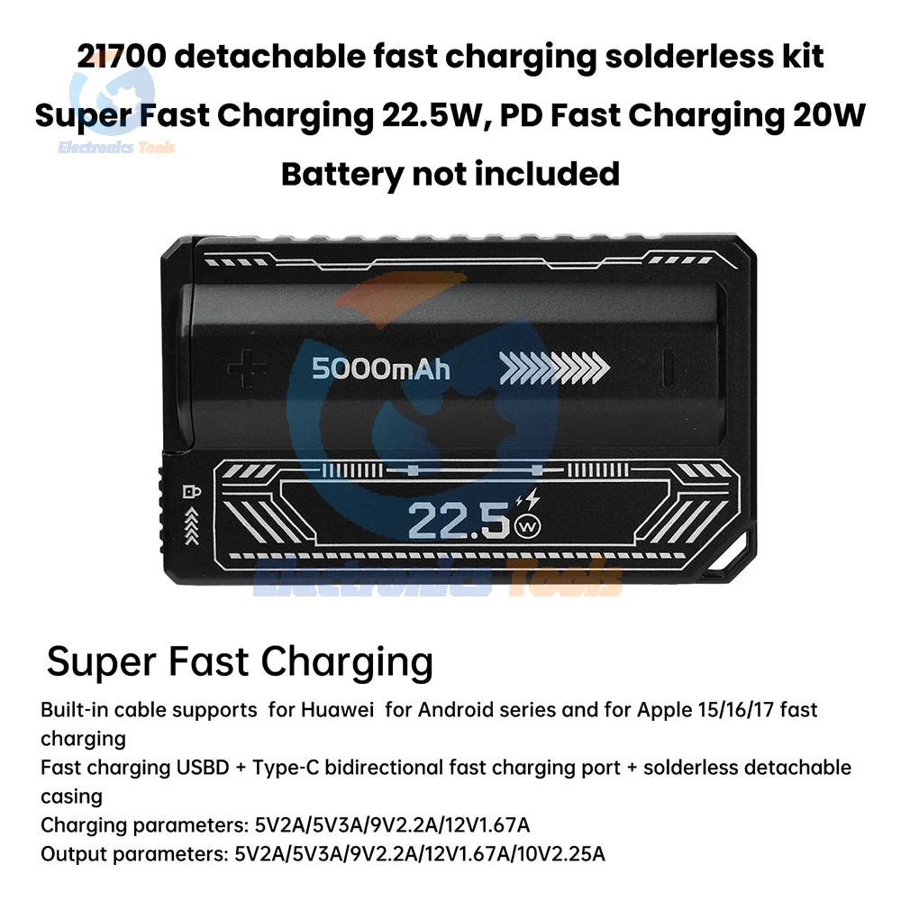 5000mAh 1 sezione Saldatura gratuita 21700 Custodia Power Bank PD 20W Custodia di ricarica rapida USB Type-C Scatola caricabatteria fai da te 5V 2A - Image 2