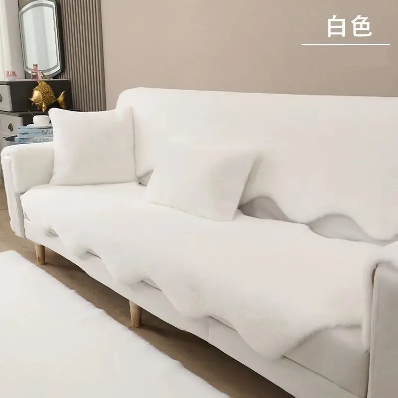 Solid Color Plush Sofa Towel Pillow Cover Anti Slip Sofas Cushion for Winter Warmth Wave Edge Sofa Blanket Is Soft Dustproof