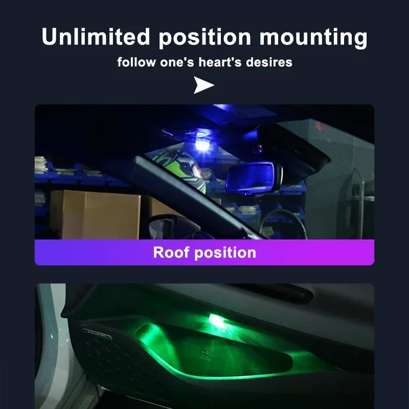 LED Atmosphere Lamp Wireless Adhesive Car Interior Ambient Light Auto Roof Foot Diamond Diving Light Remote Control
