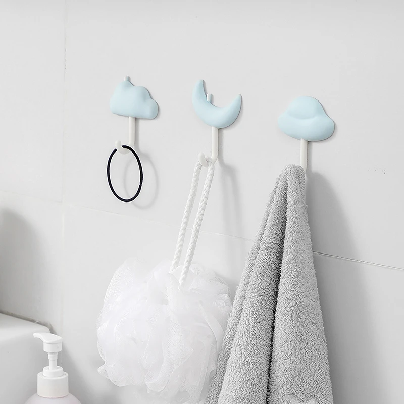 3pcs Cloud Moon Hooks No-punch Non-marking Adhesive Backed Adhesive Hooks Kitchen Bathroom Wall Cute