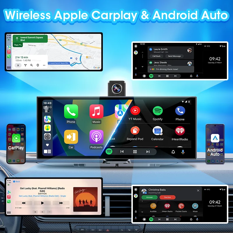 10/11.26インチ 4K ADAS DVR ワイヤレスCarPlay Android Auto ダッシュ
