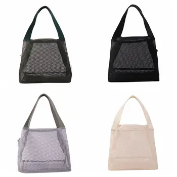 Borsa da spiaggia casual in rete Borsa da trucco portatile per toilette di grande capacità Tinta unita con manico Borsa da bagno