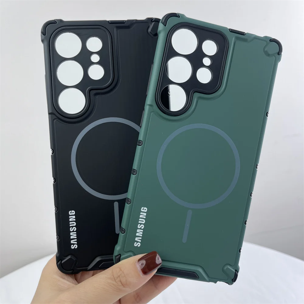 Luxury Armor Anti-Fall Magnetic Case - Shockproof Matte Wireless Charging Cover