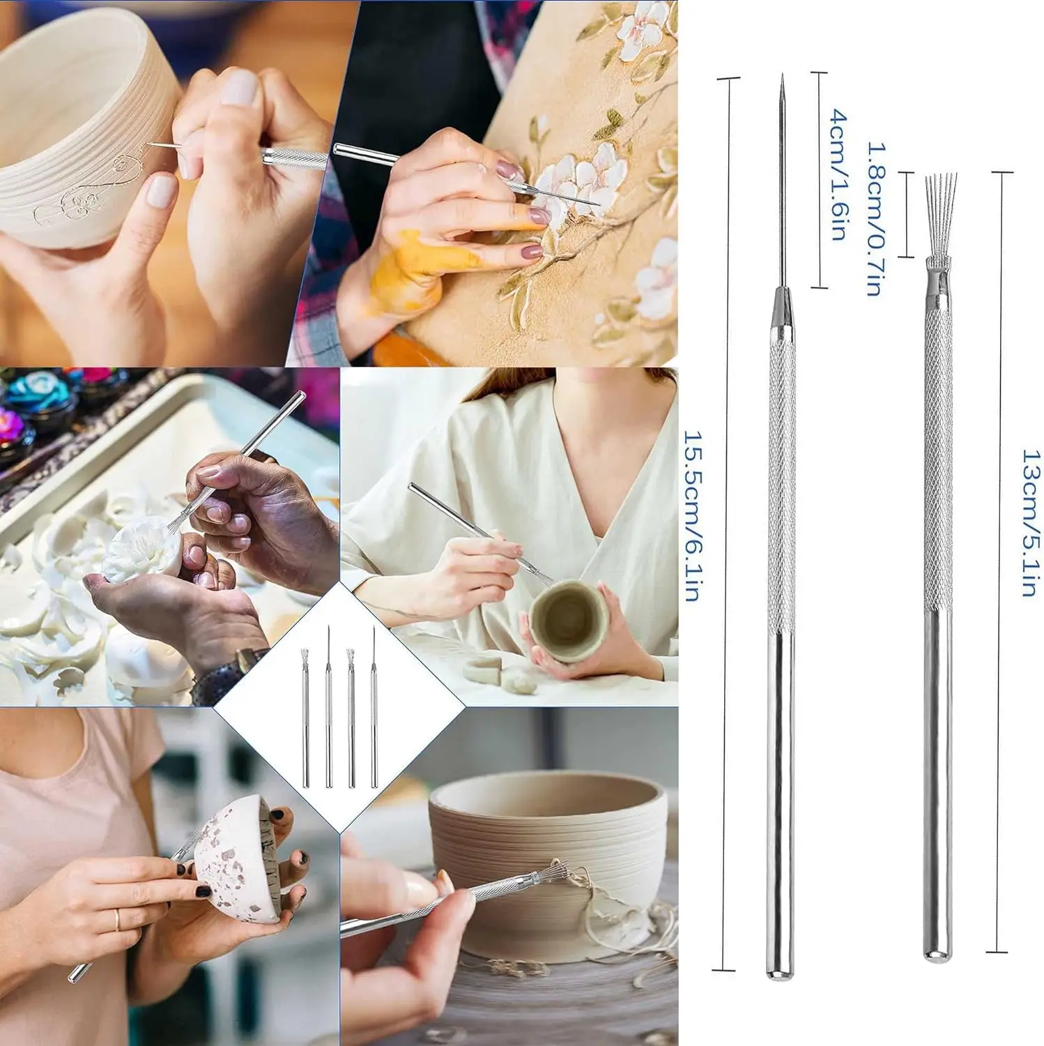 Polymer clay tools Pottery sculpting tools Clay sculpting tools Pottery tools Clay craft tool 3/6/8pcs Texture Pottery Clay Tools DIY Tool Carving Clay Stainless Steel Tool Modeling Hole Punch Ceramics Sculpture Tools