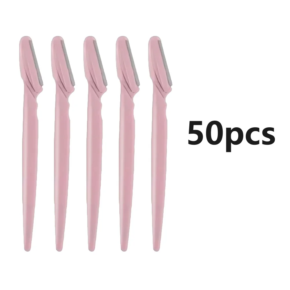 50pcs Eyebrow Trimmer Pink Color Safe Blade Shaver Eye Brow Razor Body Face Hair Removal Shaver Blades Pro Beauty Tool WholeSale