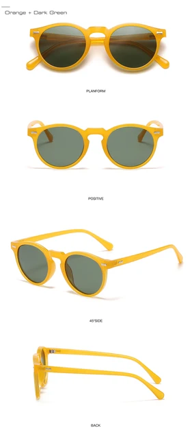 SO&EI Retro Runde Polarisierte Sonnenbrille Frauen Mode Nieten Dekoration Shades UV400 Männer Punk Dunkelgrün Sonnenbrille_voghion.com