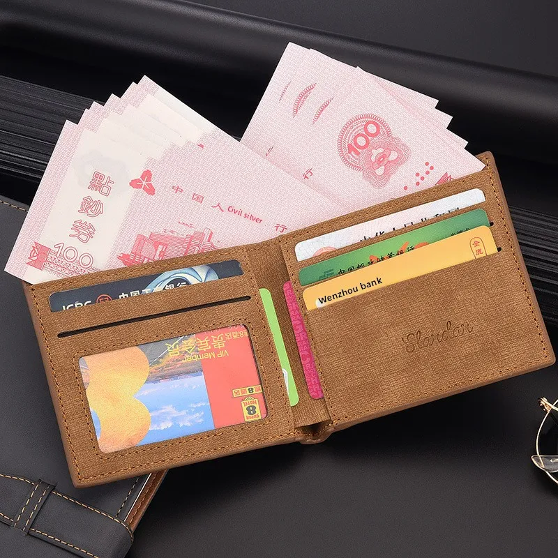 New men's wallet soft leather short youth wallet ultra-thin trendy student personalized horizontal wallet