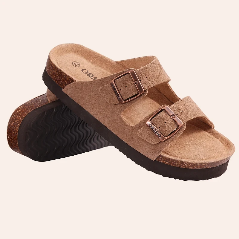 Comwarm Classic Cork Slippers For Women New Fashion Suede Flats Sandals Summer Couple Beach Slides Shoes With Adjustable Buckle 6