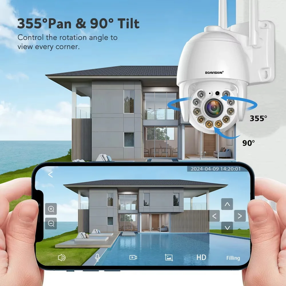8MP 5MP 2MP PTZ Wifi Outdoor AI Human Detection Auto Tracking Color Night Vision Two Way Audio 4X Digital Zoom outdoor surveillance camera
