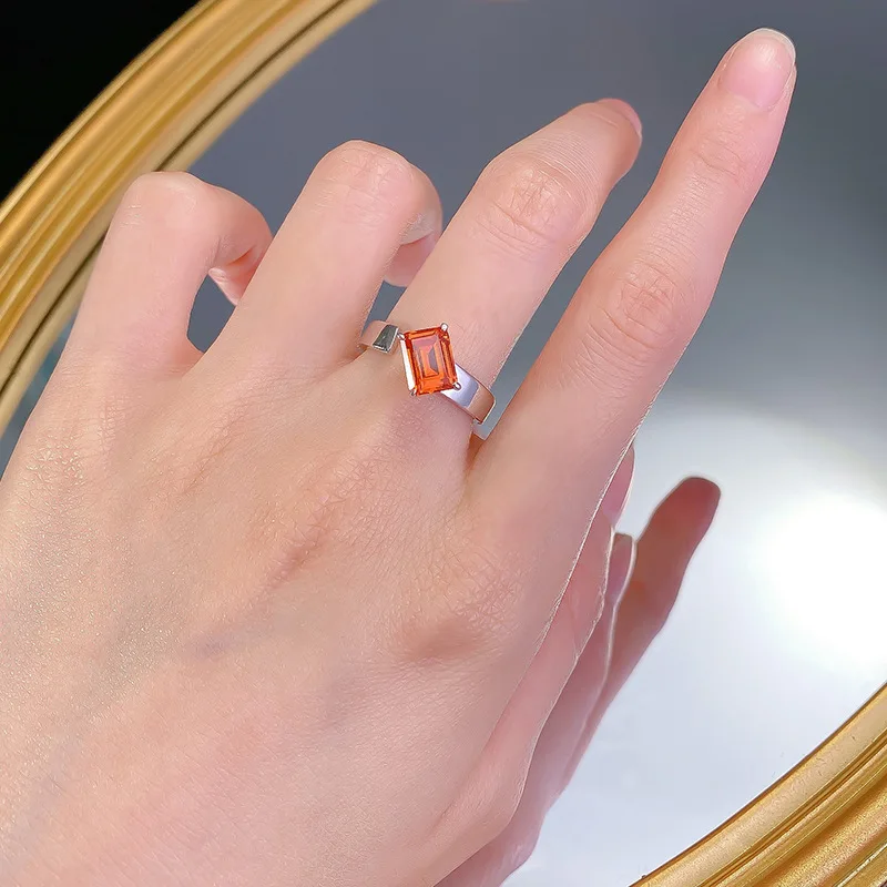 Live Streaming New Product 925 Fanta Orange 6 * 8mm Open Ring for Women, European and American Fashion, Versatile, Niche